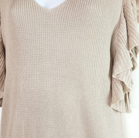 Khaki knit ruffle sleeve top - Picture 7 of 11